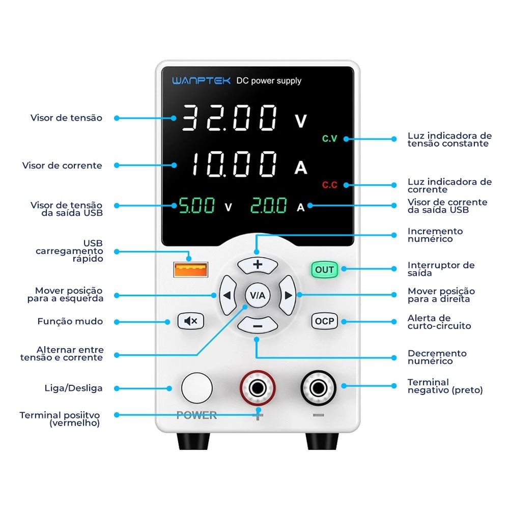 Fonte de Bancada Wanptek GC3010 32V 10A 320W Branco